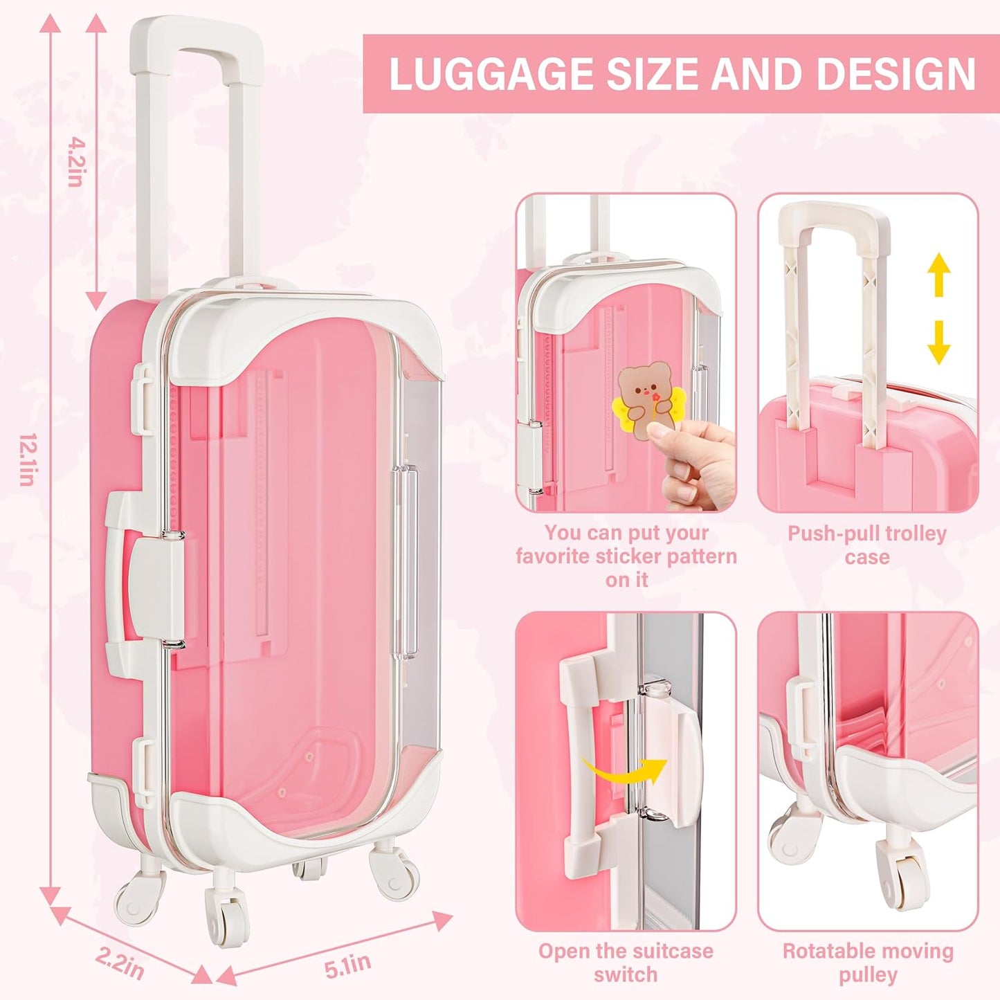 XFBB Juego de viaje con maleta para muñeca, ropa y accesorios para...
