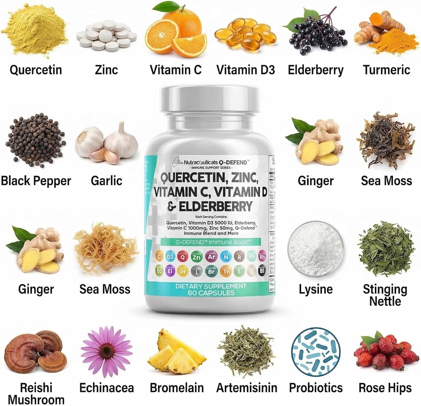 Suplemento de quercetina Q Defend con zinc, vitamina C, vitamina D,...