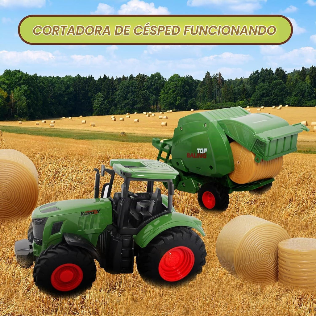 Peagprav Juego de juguetes de tractor de granja, empacadora redonda...