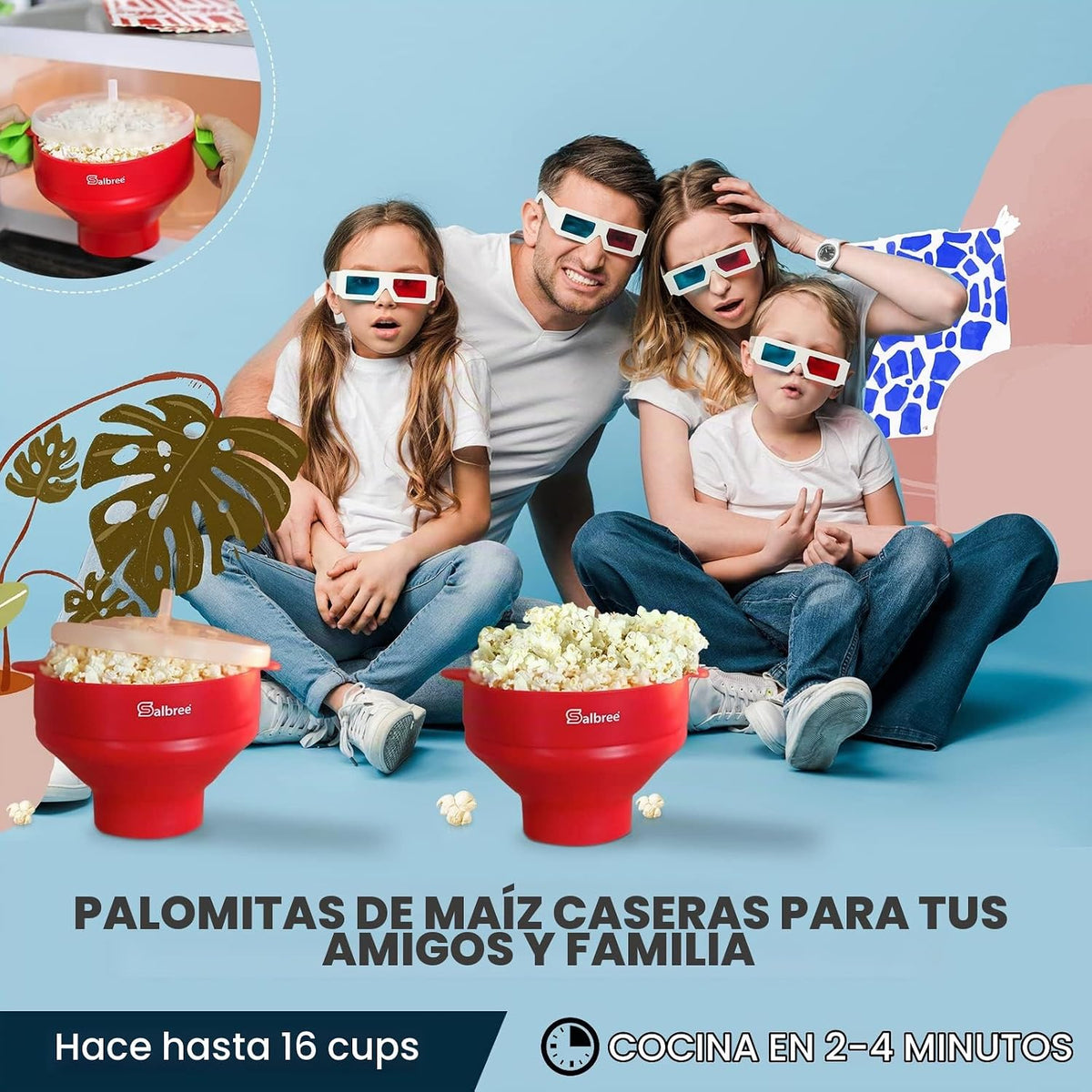 Salbree Tazón plegable de silicona para hacer palomitas de maíz par...