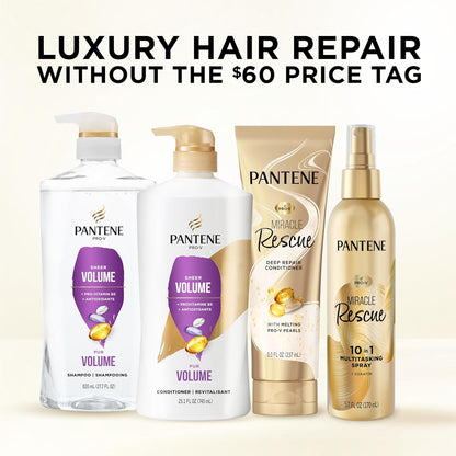 Pantene Champú, Volumen Ligero - 72 Horas de Plenitud, Nutrición Ligera con Pro-Vitamina B5 + Antioxidantes, Cabello Fino, Delgado, Teñido, Sin Parabenos, Elimina la Acumulación para Cuerpo y Brillo
