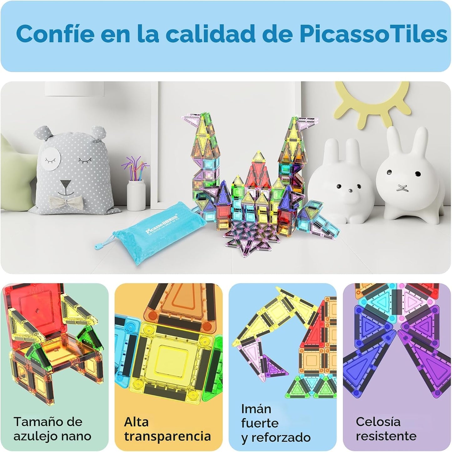 PicassoTiles Juego de 65 piezas de azulejos magnéticos nano de tama...