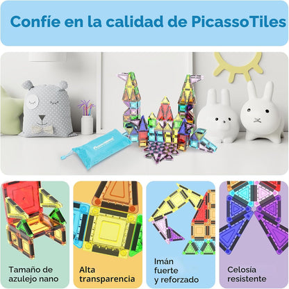 PicassoTiles Juego de 65 piezas de azulejos magnéticos nano de tama...