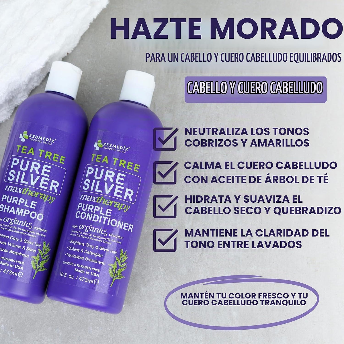 Juego de champú y acondicionador de árbol de té morado para cabello...