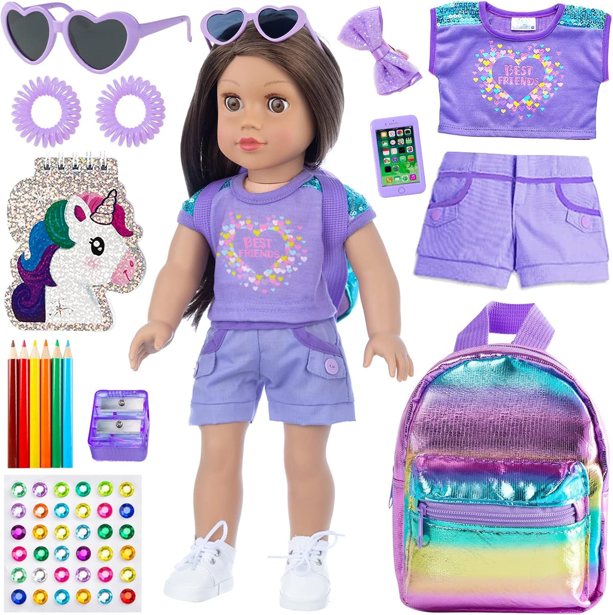 18INDC Conjunto de ropa y accesorios para muñeca de niña de 18 pulg...