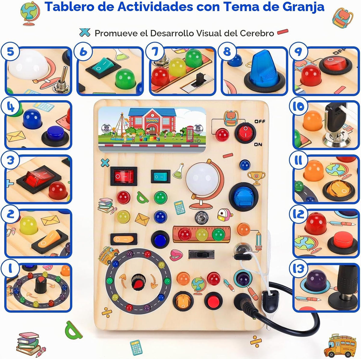 Tablero de actividades con interruptores de luz LED, juguetes Monte...