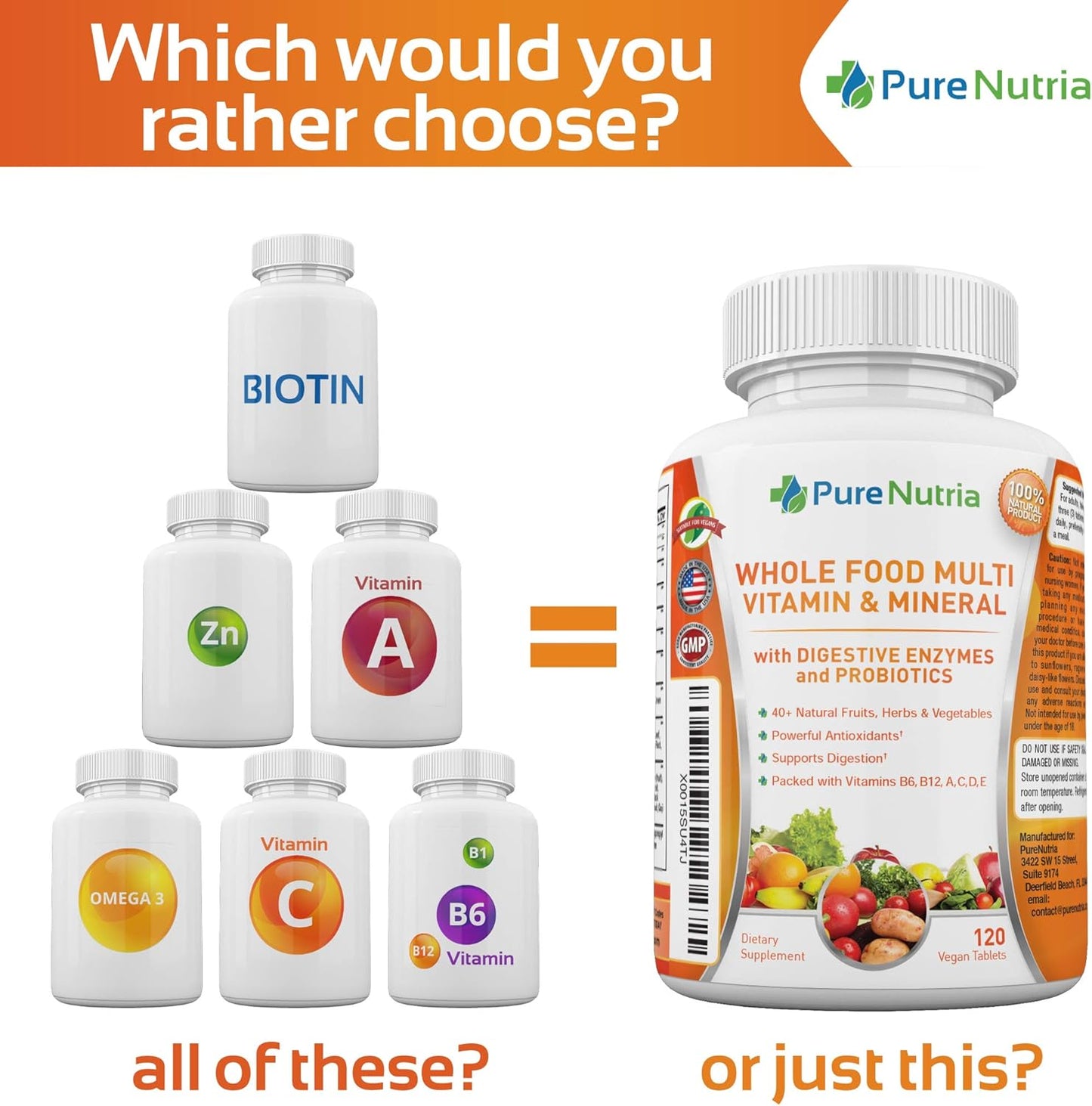 Multivitaminas y minerales integrales con enzimas probióticas \u201...