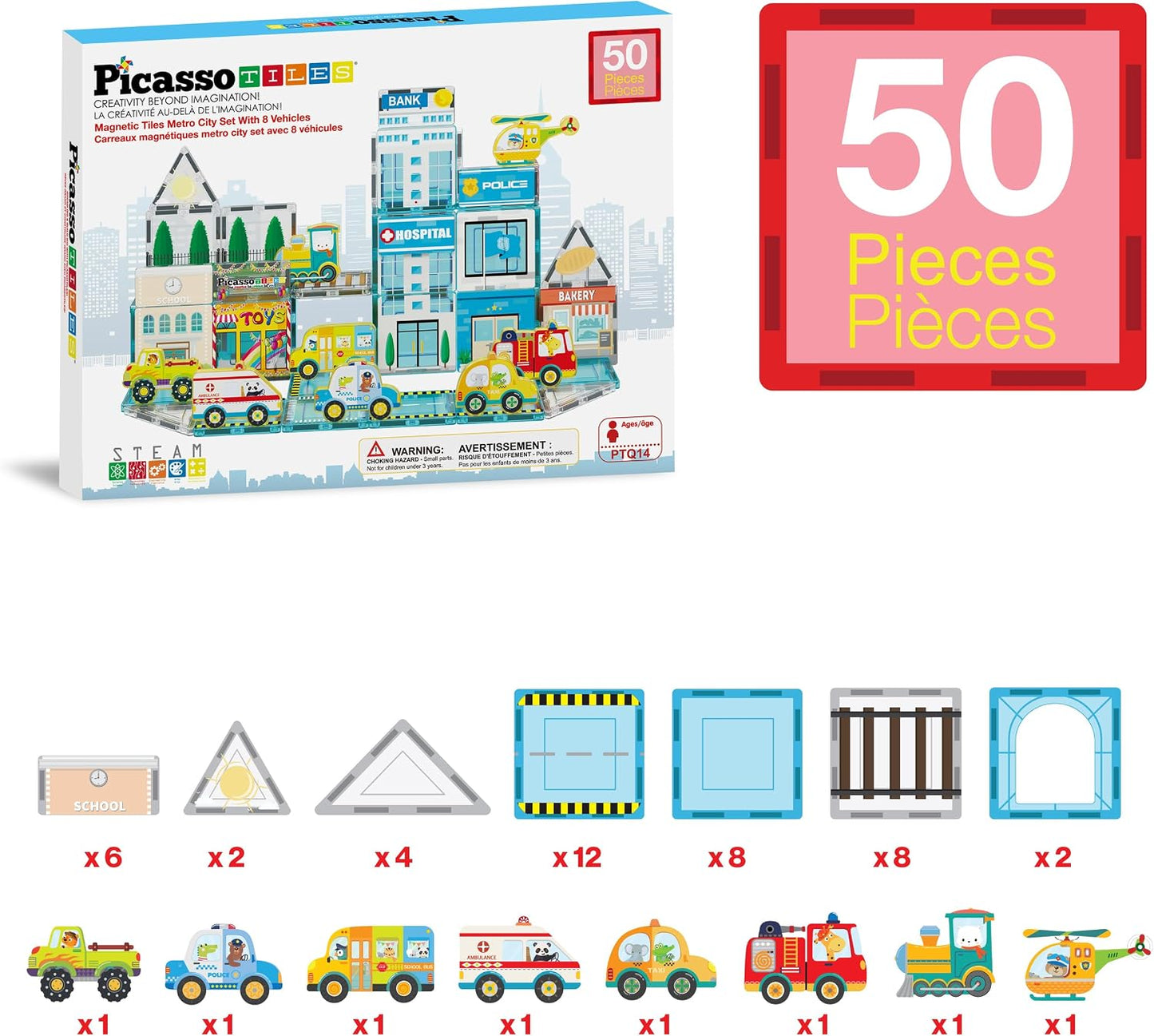 PicassoTiles Metro City Hospital - Azulejos magnéticos, juego de co...