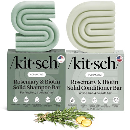 Kitsch Rosemary & Biotin Shampoo and Conditioner Set for Hair Growth - Barra de champú y acondicionador fortalecedor, espesante y voluminizadora, sin parabenos, sulfatos ni silicona, fabricado en Estados Unidos, paquete de 2