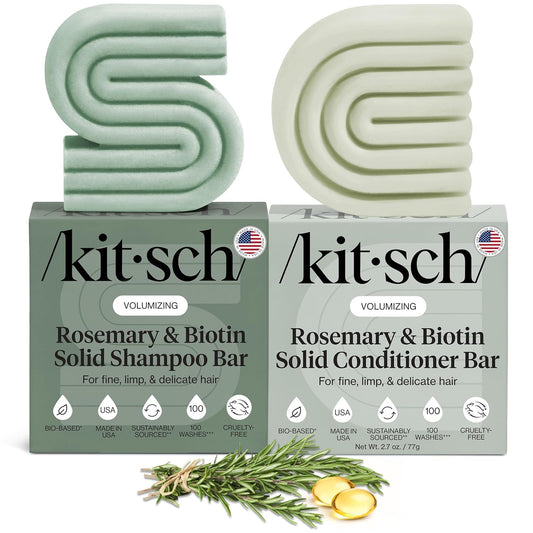 Kitsch Rosemary & Biotin Shampoo and Conditioner Set for Hair Growth - Barra de champú y acondicionador fortalecedor, espesante y voluminizadora, sin parabenos, sulfatos ni silicona, fabricado en Estados Unidos, paquete de 2