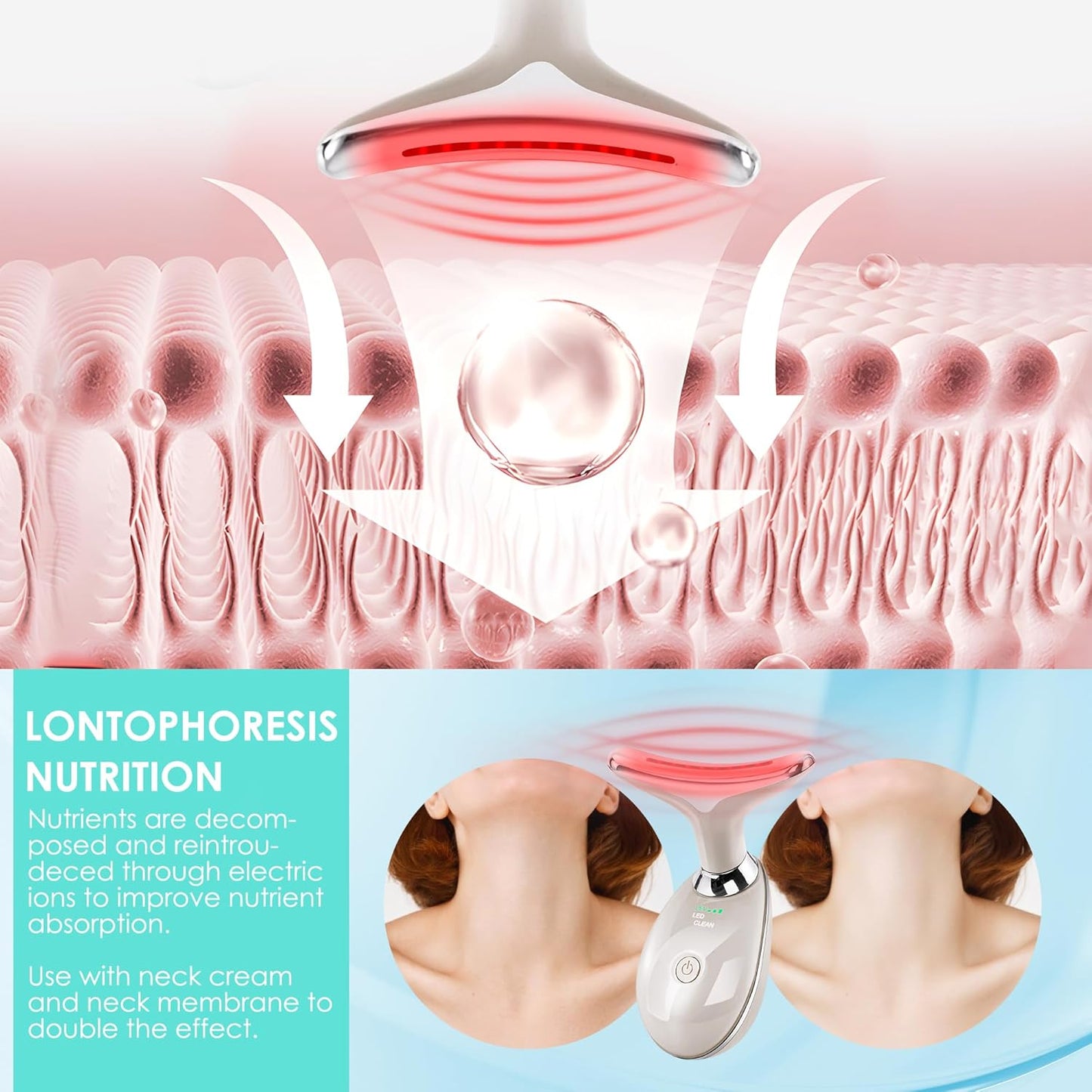Masajeador facial con luz roja-terapia para cara y cuello, varita d...
