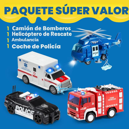 JOYIN 4 paquetes de juguetes de vehículos de emergencia, vehículos...