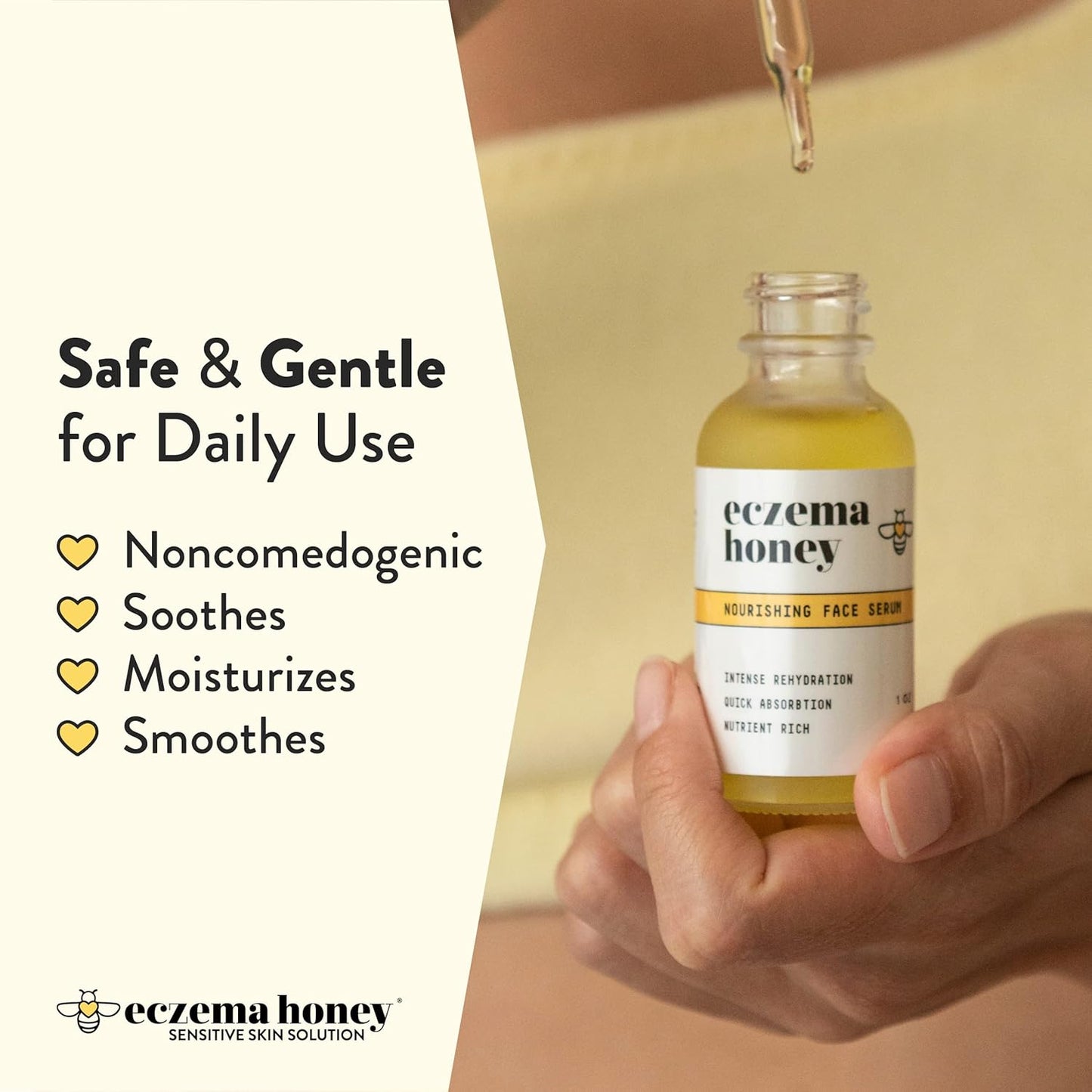 ECZEMA HONEY Suero nutritivo facial - Suero hidratante diario - Aceite facial para eczema, piel seca y sensible (1 onza)
