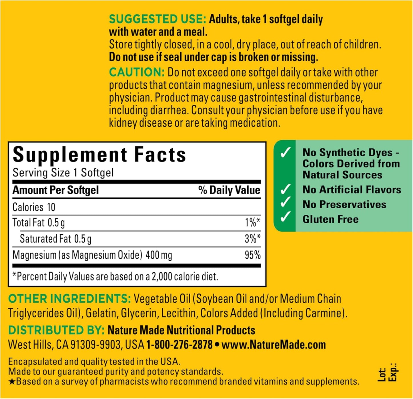 Nature Made Oxido de magnesio extra fuerte 400 mg, suplemento dieté...