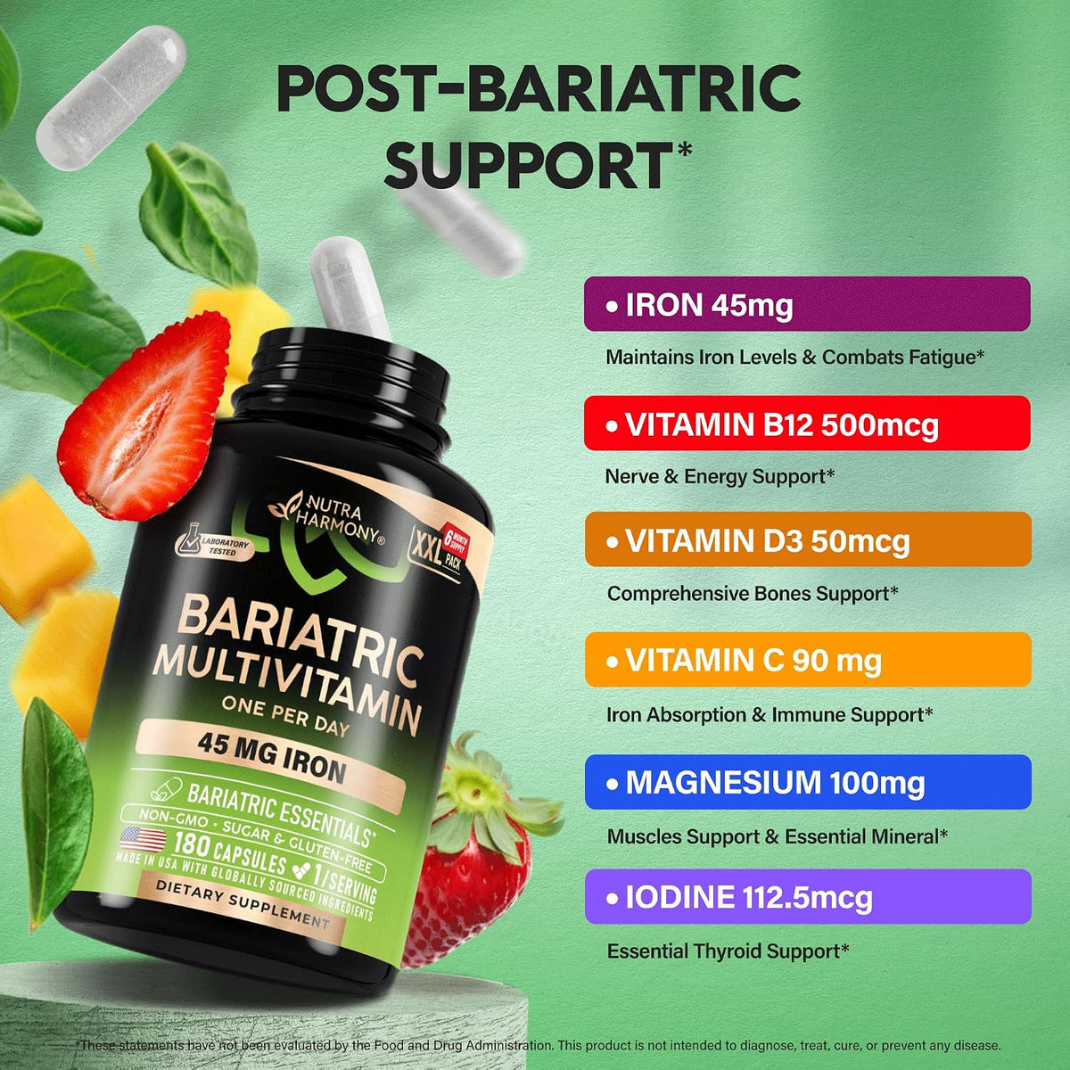 Multivitamínico bariátrico - Suplementos de hierro de 45 mg - Fabri...