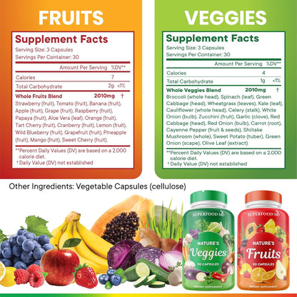 Superfood 180 Cápsulas de Frutas y 180 Cápsulas de Verduras - Super...
