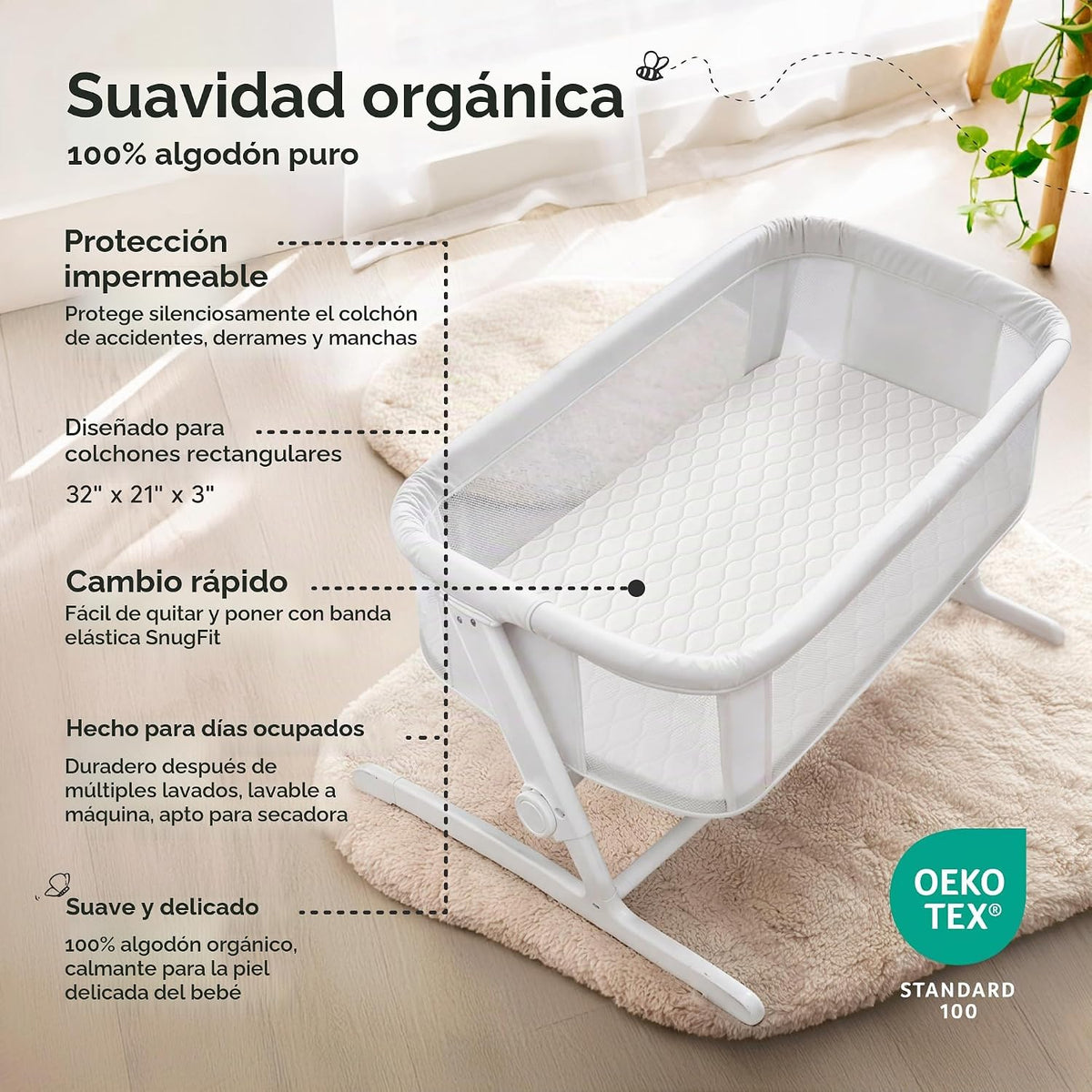 Paquete de 2 protectores de colchón impermeables para moisés de 32...