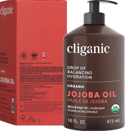 Cliganic Aceite de jojoba orgánico de 16 onzas, 100% puro, a granel...