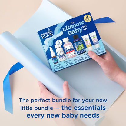 Mommy's Bliss Set de regalo definitivo para bebés, agua de gripe, gotas probióticas, medicamentos para el dolor y la fiebre, gotas de alivio de gases y gel de masaje de encías