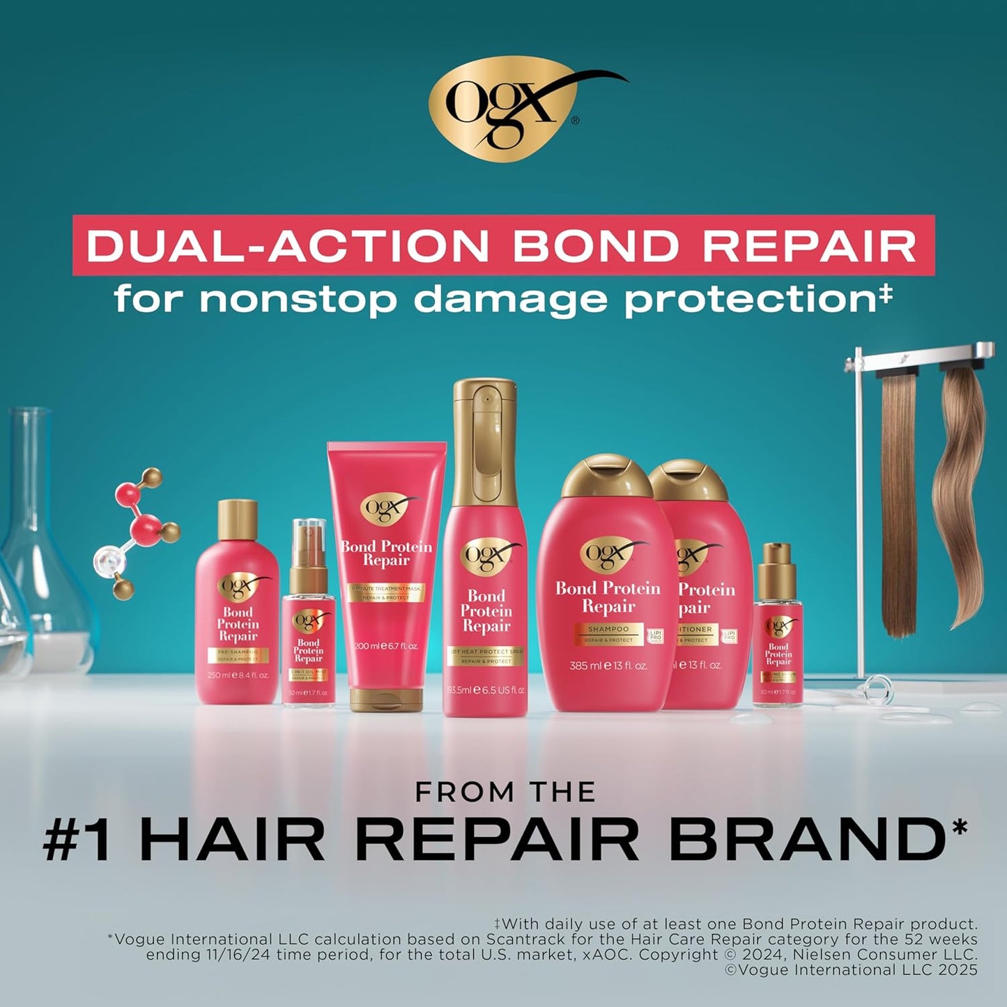 OGX Repair &amp; Protect Bond Protein Repair 450°F Spray protector...