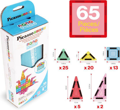 PicassoTiles Juego de 65 piezas de azulejos magnéticos nano de tama...
