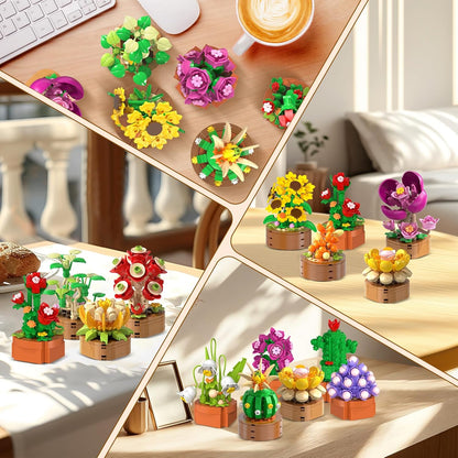 Paquete de 15 mini construcción de flores y plantas, 1314 piezas de suculentas de flores de 0.142 in, colección botánica, juguete de bloque para decoración del hogar, oficina, regalos de cumpleaños de Pascua para adultos, mujeres, niños y niñas mayores de