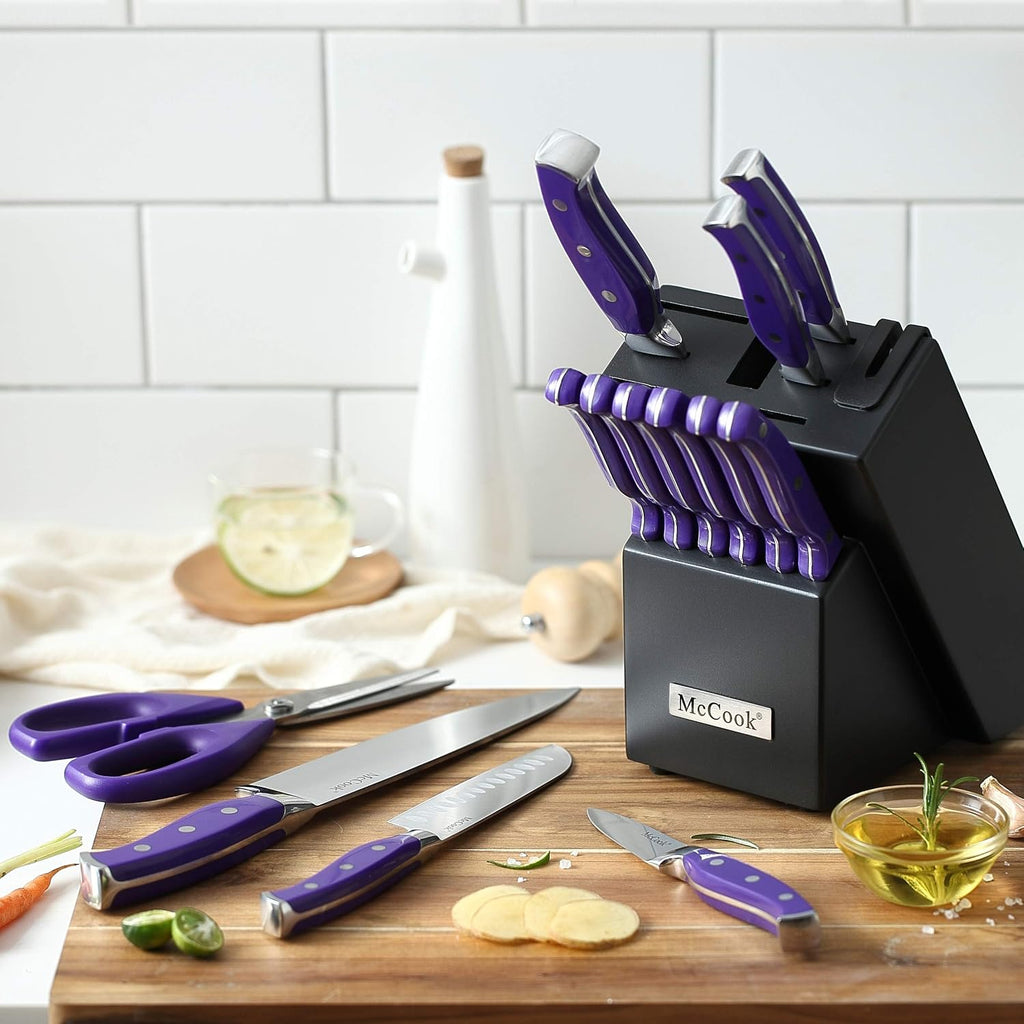 McCook FDA Juego de cuchillos de cocina de acero inoxidable con blo...