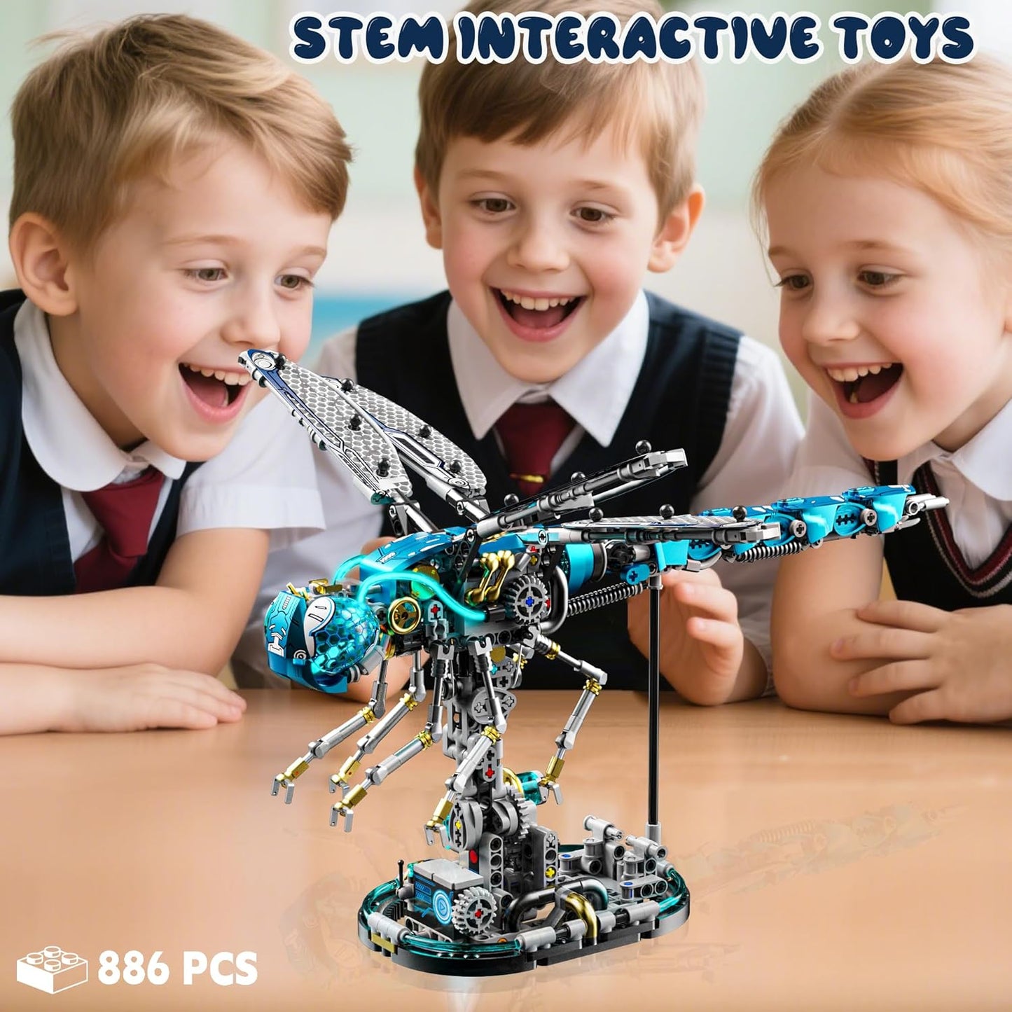 Bloques de construcción mecánicos de libélula para adultos, compatibles con Lego, modelo de mundo animal de insectos con luz y soporte de exhibición, juguetes educativos STEM para