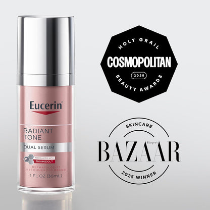 Eucerin Radiant Tone - Suero dual corrector de manchas oscuras, suero de manchas oscuras con tiamidol y ácido hialurónico, ayuda a reducir visiblemente el aspecto de manchas oscuras persistentes, botella de 1 onza líquida