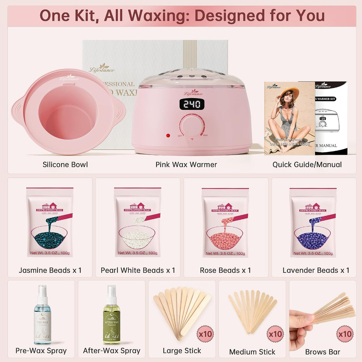 Lifestance - Kit de depilación para mujeres y hombres, calentador d...