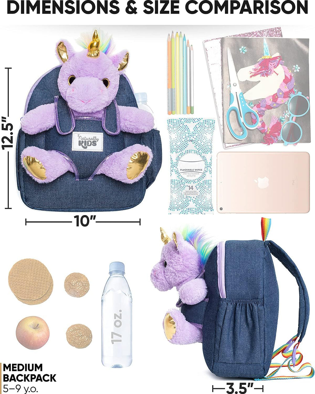 Mochila para niños pequeños Naturally KIDS con. Peluche Unicornio P...
