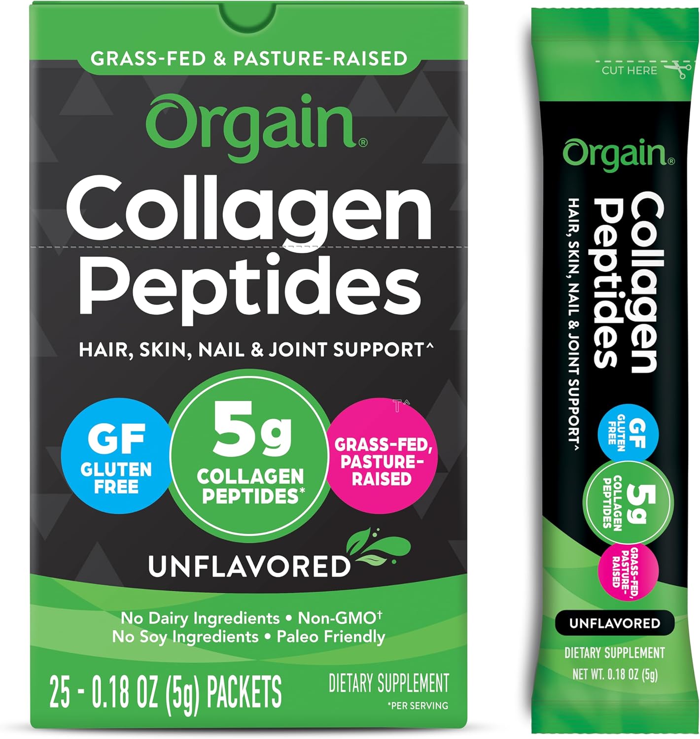Orgain Paquetes de viaje de péptidos de colágeno hidrolizados para...