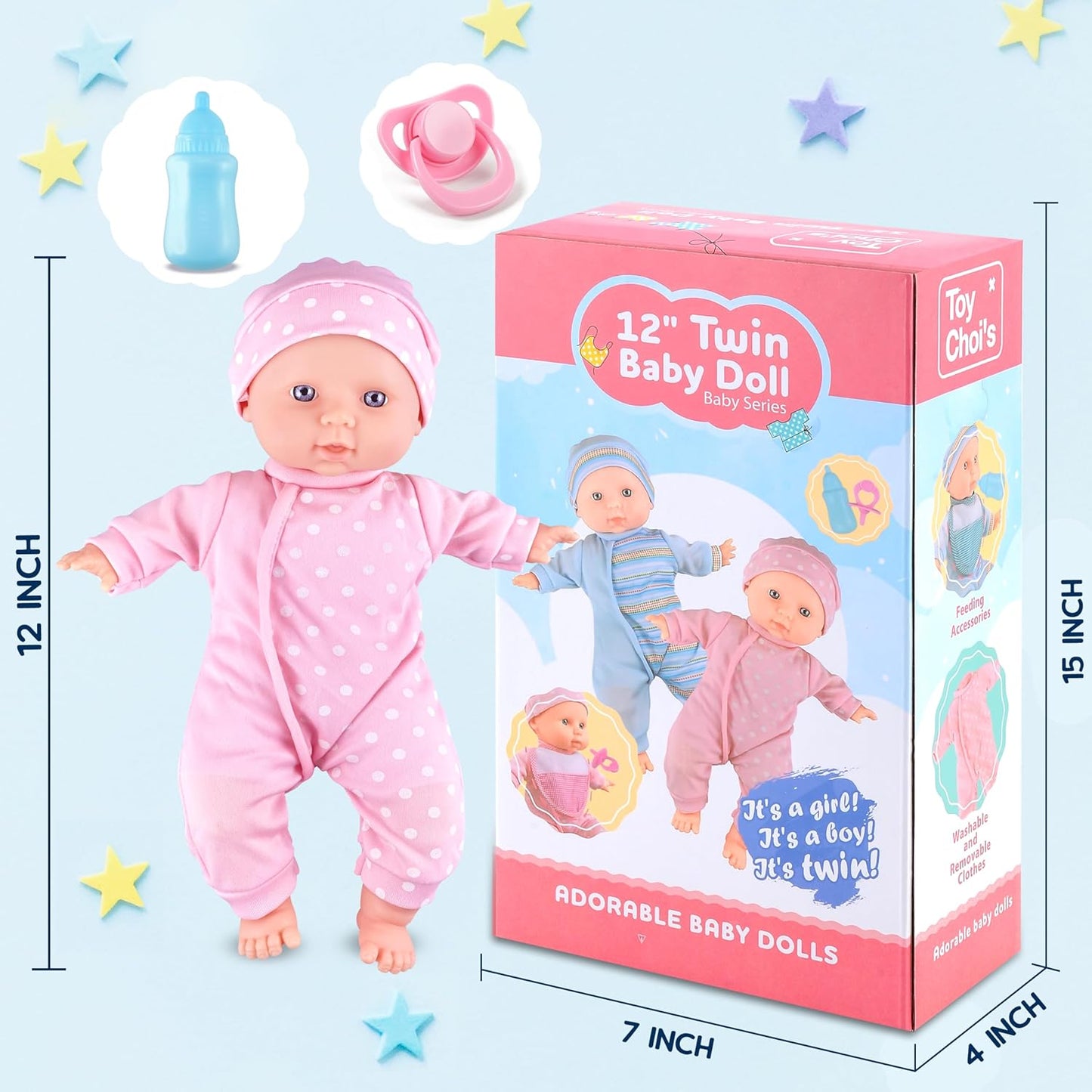 Toy Choi's Muñecas de bebé gemelas de 12 pulgadas, cuerpo suave...