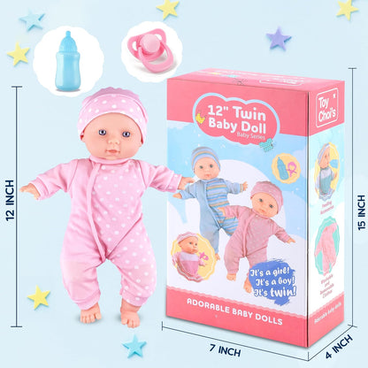 Toy Choi's Muñecas de bebé gemelas de 12 pulgadas, cuerpo suave...