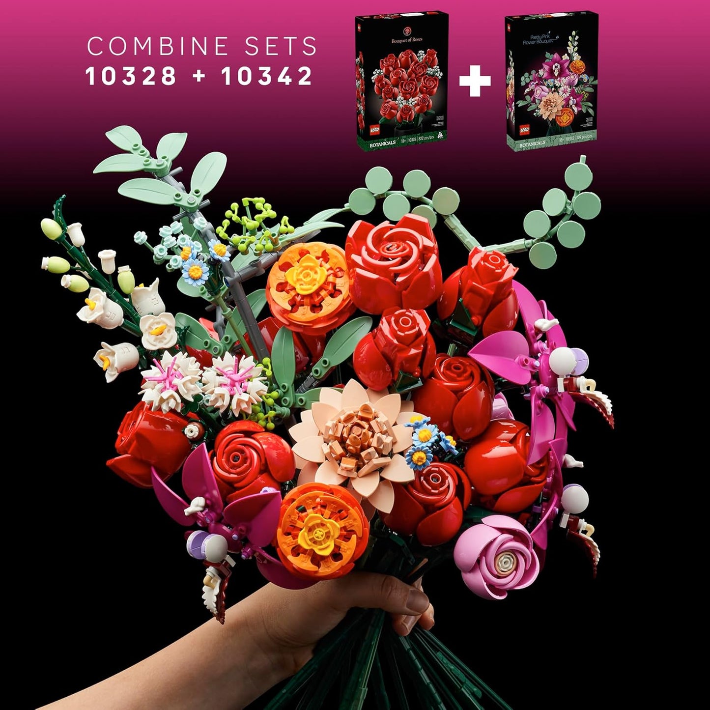 LEGO Botanicals Juego de Construcción de Ramo de Flores Rosas Bonitas para Adultos - Regalos para Aniversario para Mujeres y Hombres - Flores Artificiales para Decoración o Exhibición en Mesa - 10342