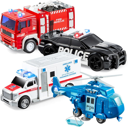 JOYIN 4 paquetes de juguetes de vehículos de emergencia, vehículos...