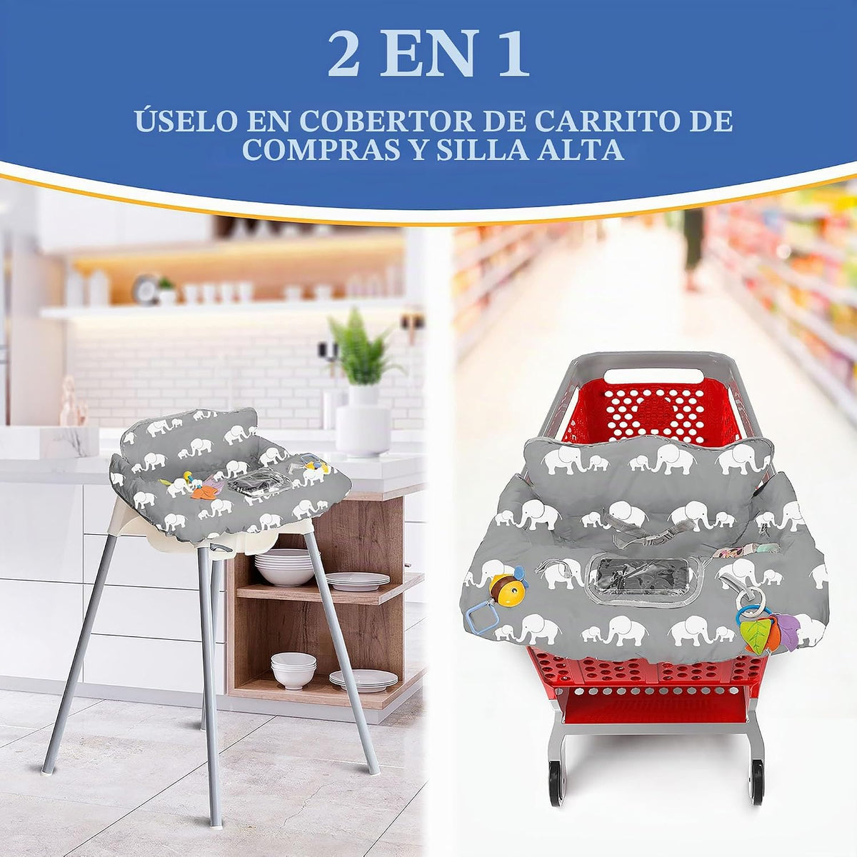 PILLANI Funda para carrito de compras para bebé, funda para silla a...