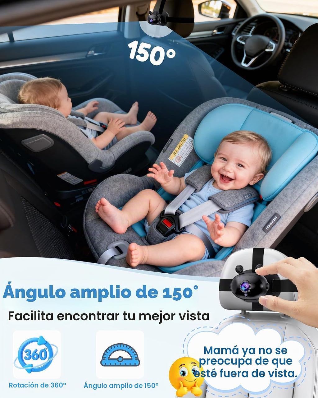 Cámara de coche de bebé HD 1080P: Fácil de instalar cámara de asien...