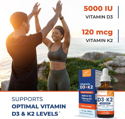 Sandhu's Gotas de vitamina D3 K2 para adultos | 5000 UI D3 líqu...