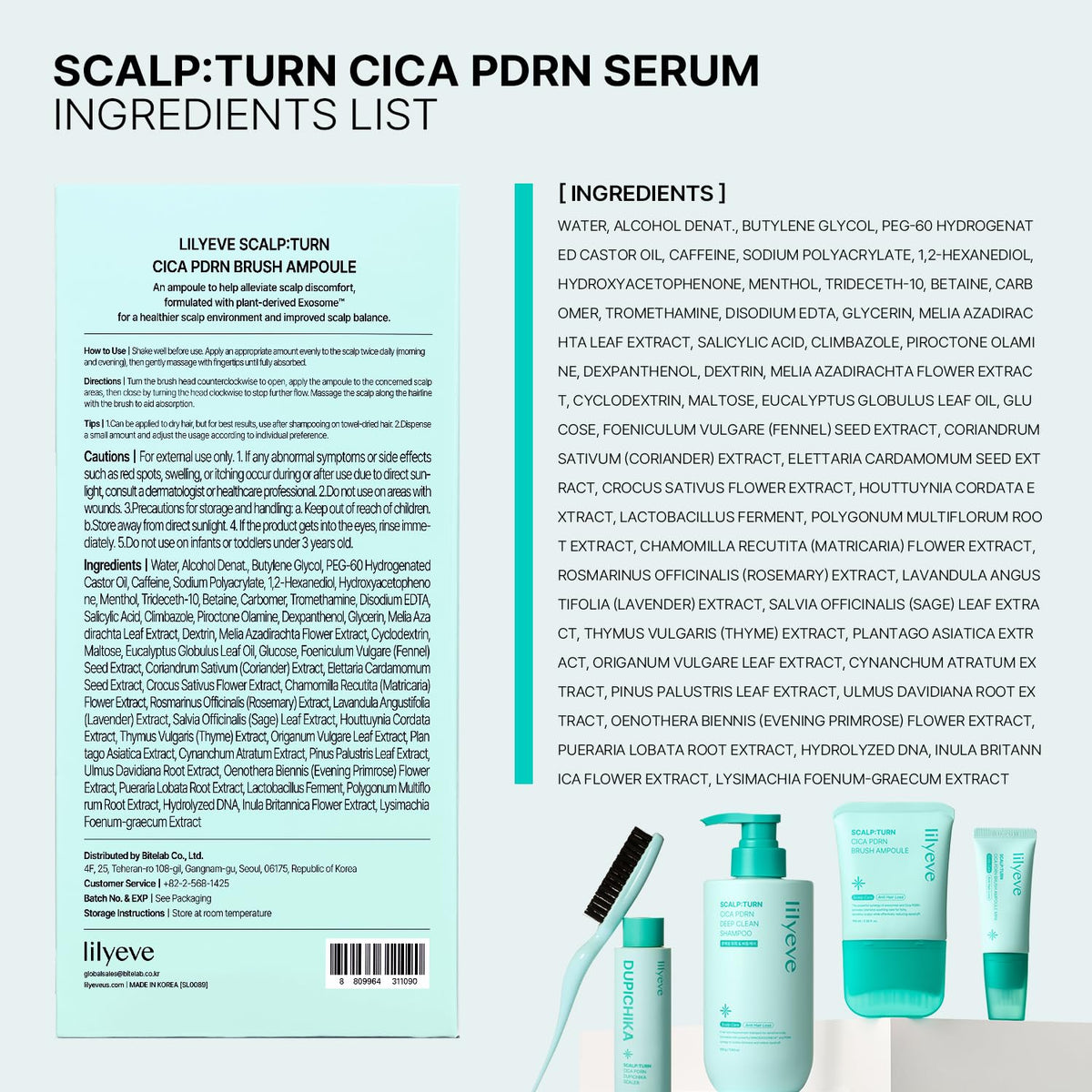 lilyeve SCALPTURN Cica PDRN Suero para el cuero cabelludo con cepil...