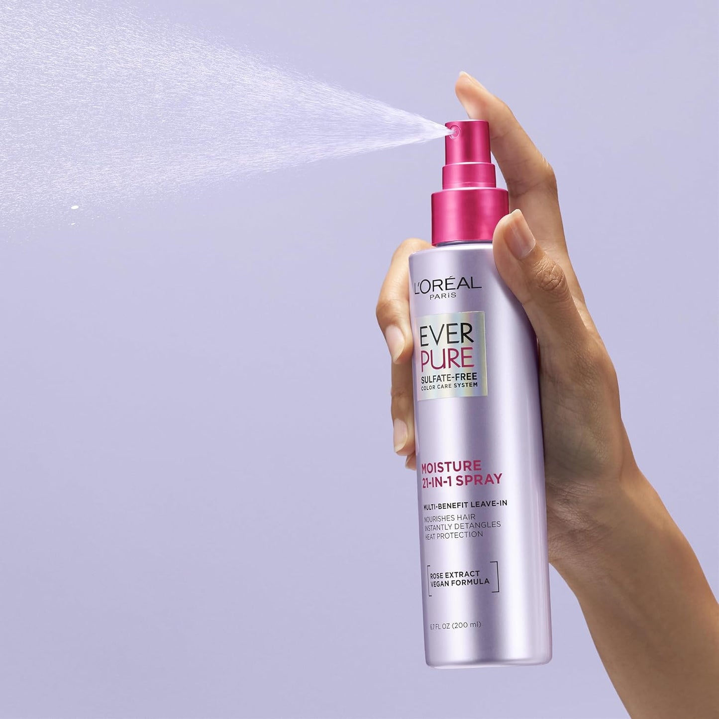 L'Oreal Paris Acondicionador en aerosol sin enjuague 21 en 1, sin sulfato, vegano, EverPure 6.8 onzas líquidas