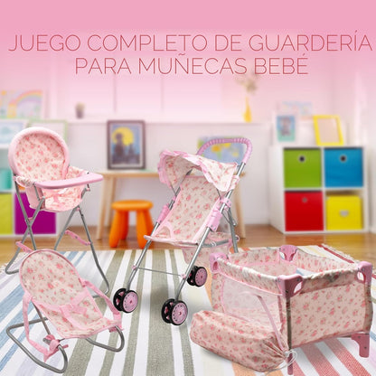 Juego de cochecito para muñeca bebé y asiento para guardería, juego...