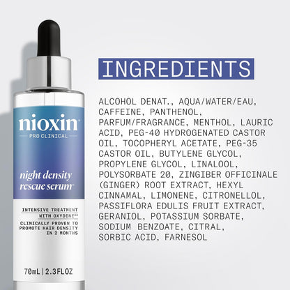 Nioxin Night Density Rescue Serum | Suero para engrosar el cabello durante la noche | Protege contra la rotura del cabello | Tratamiento intensivo con Oxydina | 2.4 onzas líquidas