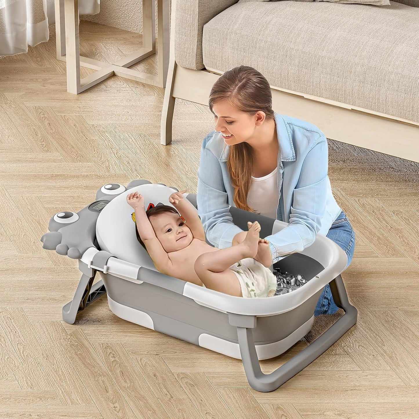Bañera plegable para recién nacidos a niños pequeños con monitor de...
