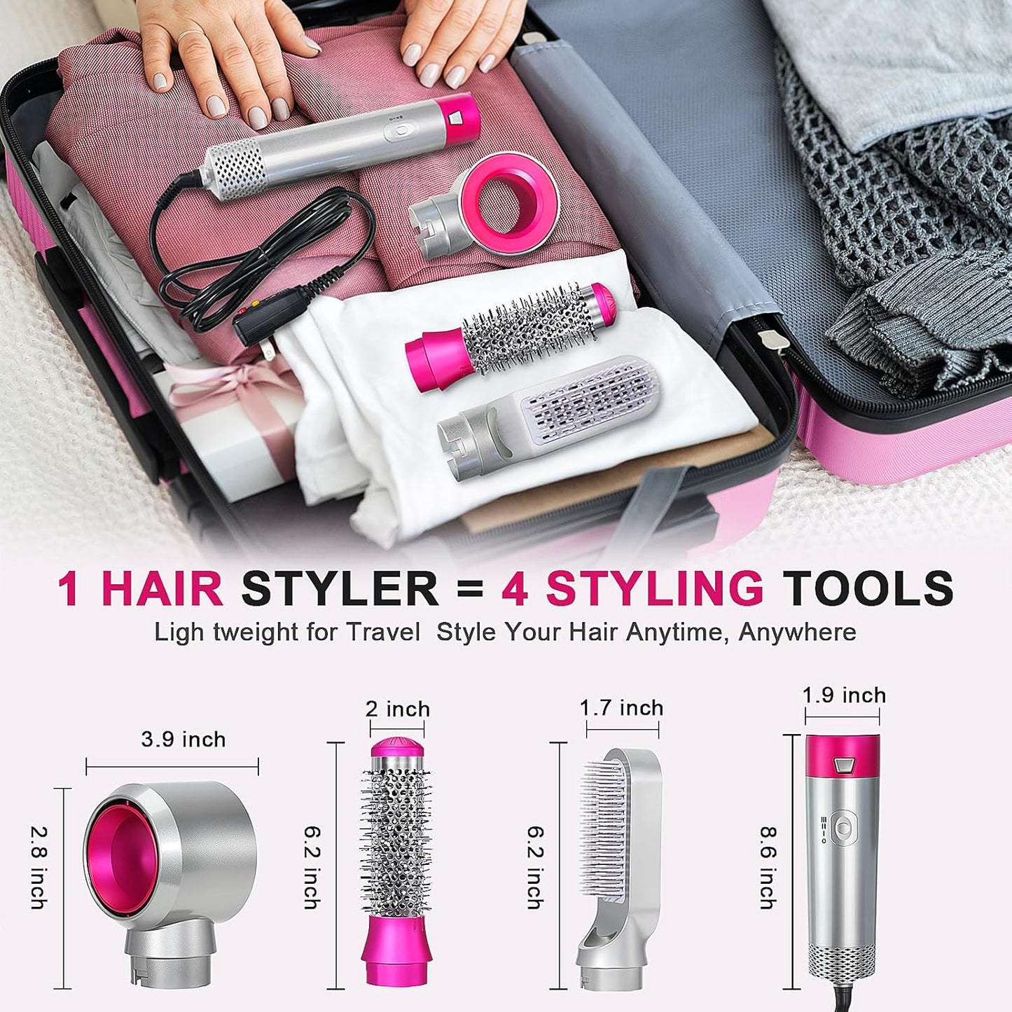 Juego de cepillos para secador, Air Sculpt 3 en 1 cepillo de aire caliente secador - Estilizador de peinado de salón para rizar, dar volumen y alisar con 3 cabezales intercambiables, cabello elegante