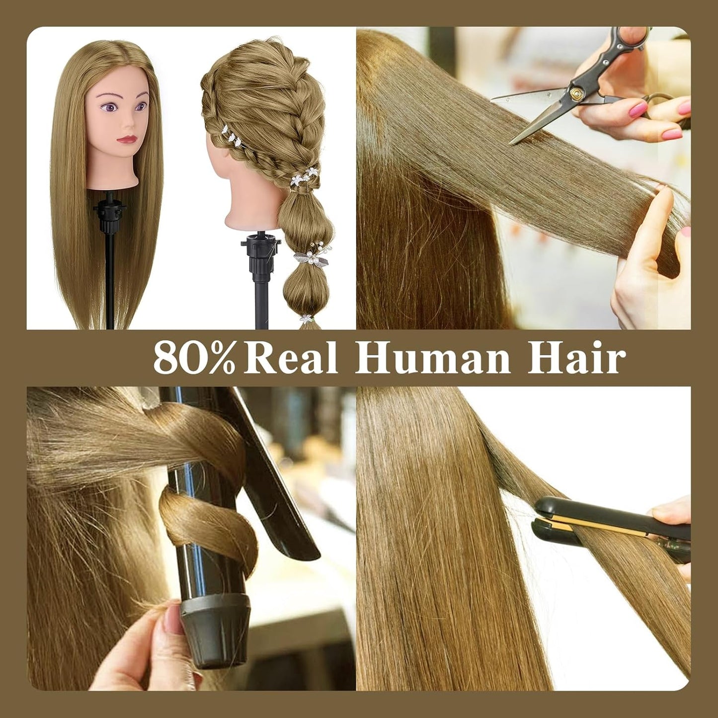 Cabeza de maniquí de 28 pulgadas de cabello humano, cabeza de maniq...