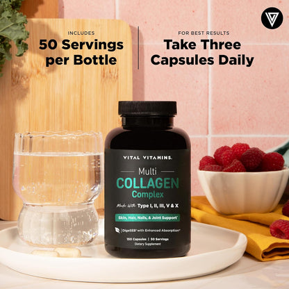Vital Vitamins Píldoras de colágeno múltiple para mujeres y hombres...