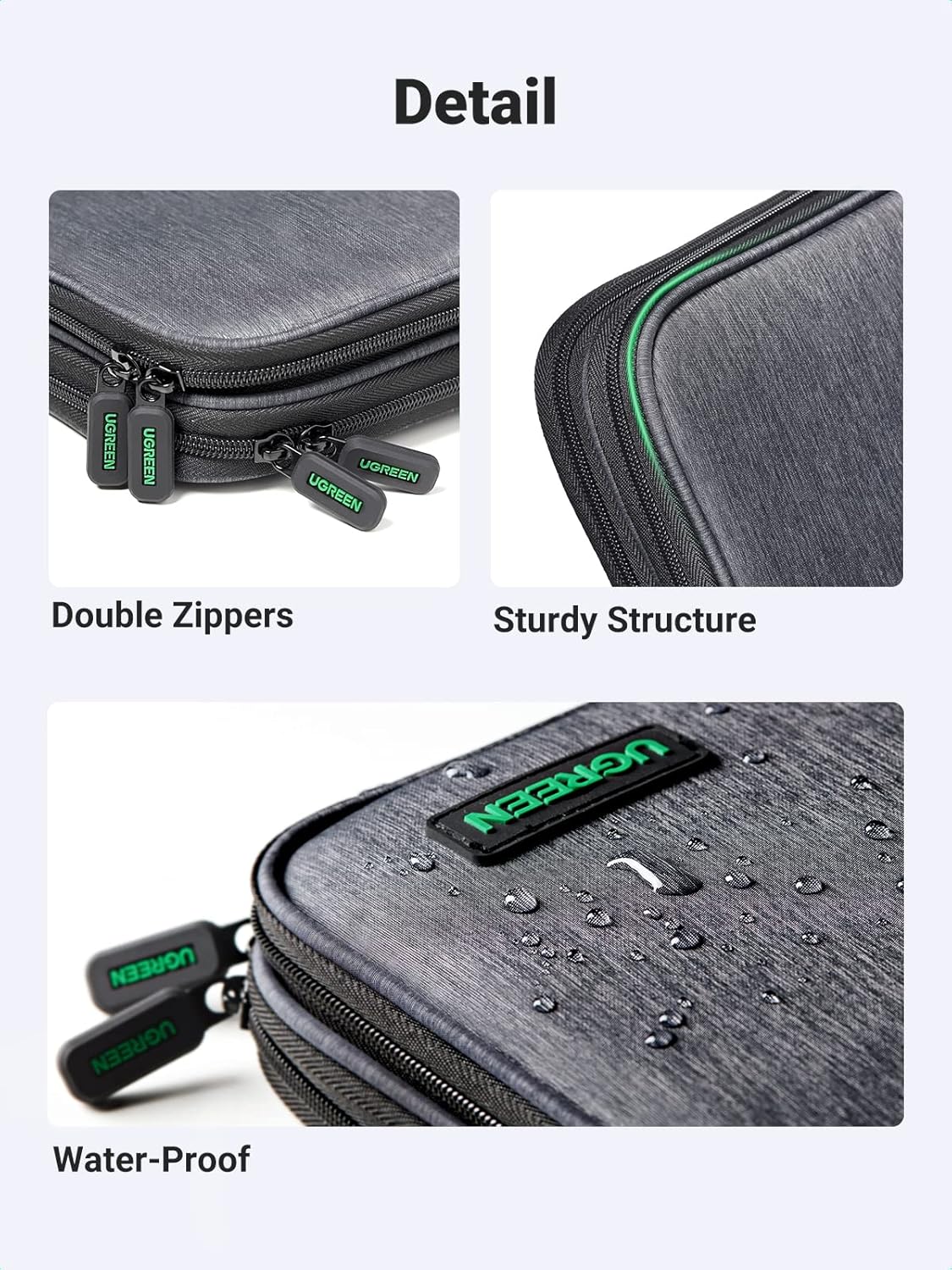 UGREEN Organizador Electrónico de Viaje, Bolsa Organizadora de Cables de Viaje para Cables de Datos, Cargador USB C, Tarjeta SD, Disco Duro, Cable de Carga, Ratón, Banco de Energía, Teléfono, Enchufe