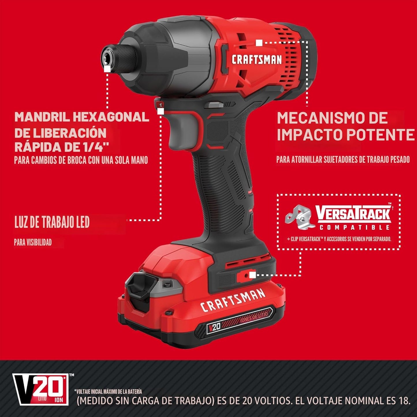 CRAFTSMAN V20 MAX - Taladro inalámbrico y destornillador de impacto...