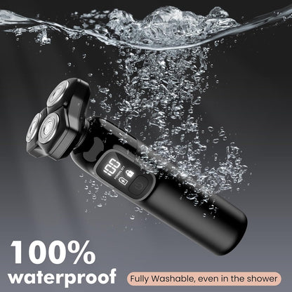 Maquinilla de afeitar eléctrica para hombres Flynth 3 en 1, afeitadora inalámbrica giratoria de 3 cuchillas húmeda/seca para barba, nariz y cara, IPX7, impermeable, carga rápida, recortadora de viaje